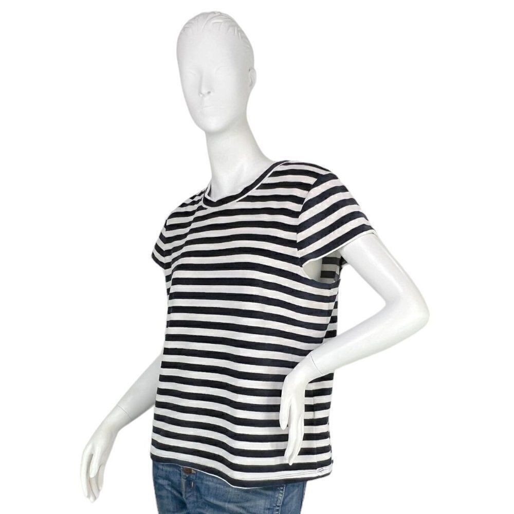 Madewell Black and White Striped Velour Short Sleeve Tee